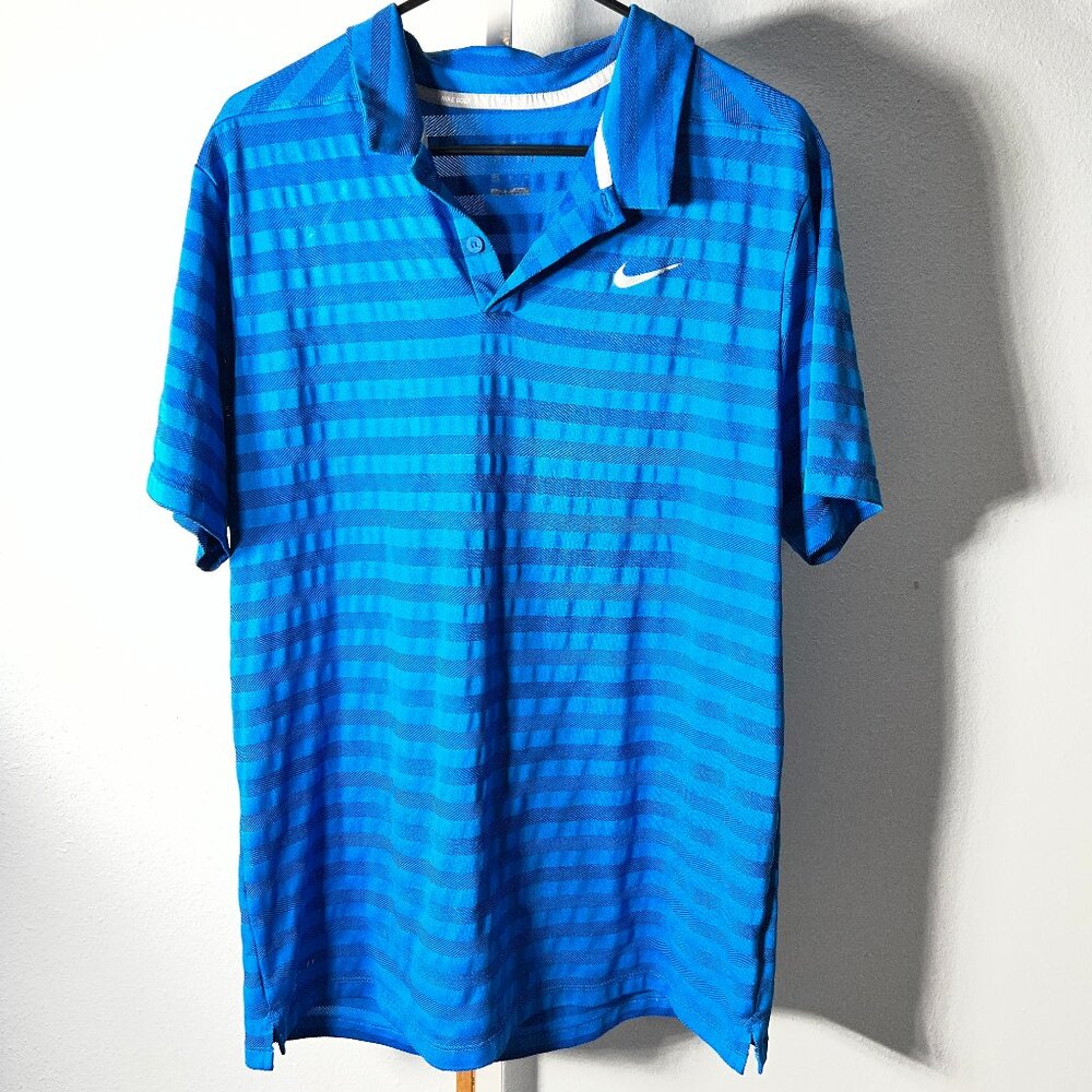 EUC NIKE Dri-Fit Blue-Striped Men's Short-Sleeve Polo SZ XL